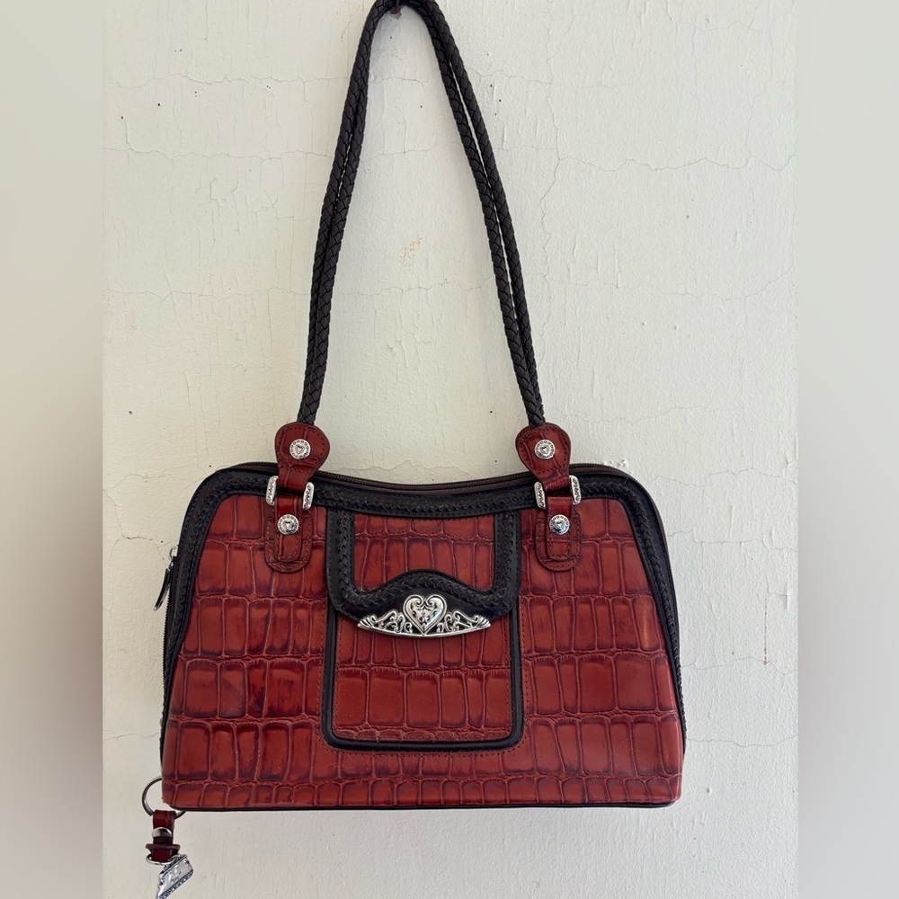 MC shoulder bag with faux crocodile and silver plated accents very sharp looking